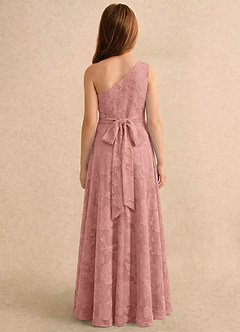 Azazie Pudles Girls Formal Robe Demoiselle D'honneur Fillette Robe Trapèze en Blumen-Burnout Asymétrique Rosette image2