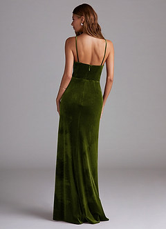 Azazie Maci Bridesmaid Dresses Olive Sheath Pleated Velvet Dress image2