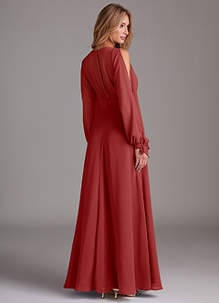 Azazie Matilda Bridesmaid Dresses Rust A-Line Long Sleeve Chiffon Dress image2