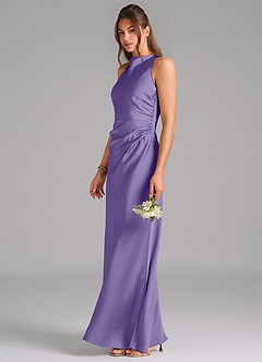 Azazie Evadne Bridesmaid Dresses Tahiti Sheath Pleated Stretch Satin Dress image1