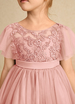 Azazie Queenie Flower Girl Dresses Rosette A-Line Lace Dress image4