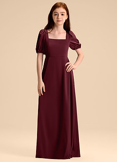 Azazie Briar Junior Vestido de Cabernet de Satén Elástico de Corte en A con Lazo image6