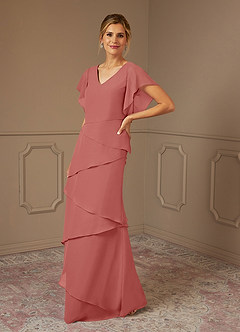 Azazie OHara Mother of the Bride Dresses Antique Rose A-Line V-Neck Chiffon Dress image4