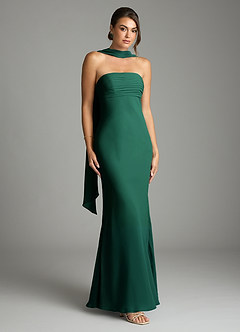 Azazie Saylor Brudtärnklänningar Klä av Sjöjungfru i Chiffong Axelbandslös Smaragdgrön image1