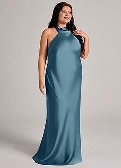 Azazie Velli Bridesmaid Dresses Bermuda Mermaid High Neck Stretch Satin Dress image10