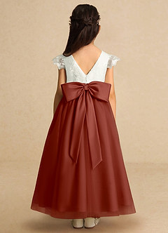 Azazie Pookie Flower Girl Dresses Auburn A-Line Lace Tulle Dress image5