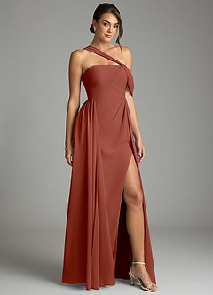 Azazie Kassandra Bridesmaid Dresses Auburn A-Line Off the Shoulder Chiffon Dress image5