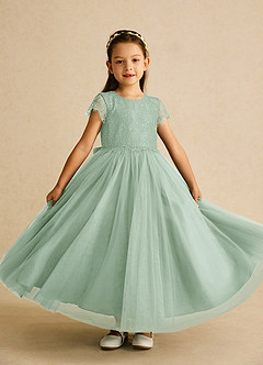 Azazie Bumblebee Flower Girl Dresses Agave A-Line Lace Tulle Dress image1