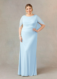 Azazie Belladonna Mother of the Bride Dresses Sky Blue Mermaid Scoop Pleated Mesh Dress image7