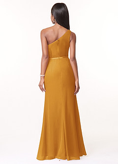 Azazie Liza Bridesmaid Dresses Butterscotch Mermaid One Shoulder Chiffon Dress image2