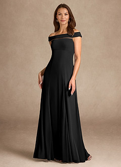 Azazie Ewa Moeder van de bruid jurken A-Lijn Jurk van Mesh Off the Shoulder Zwart image1