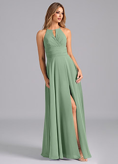 Azazie Denver Bridesmaid Dresses Matcha A-Line Pleated Chiffon Dress image5