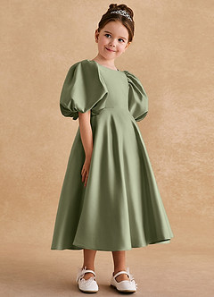 Azazie Sugarplum Blumenmädchenkleider A-Linie mit ärmel Matte Satin Kleid Pistazie image6