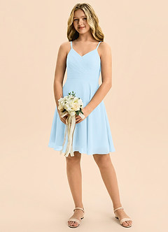 Azazie Avelina Junior Sky Blue A-Line Pleated Chiffon Dress image1
