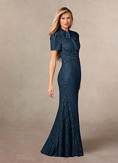 Azazie Carleannia Finale sale Zeemeermin Jurk van Chiffon Kant Donkere Marine image4