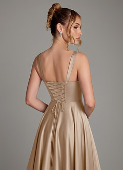 Azazie Azaria Bridesmaid Dresses Taupe A-Line Corset Stretch Satin Dress image2
