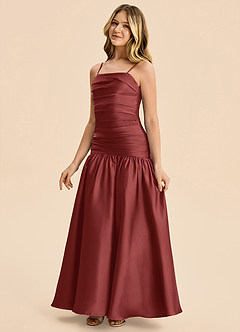 Azazie Romi Junior A-Linie Plissee Stretch-Satin Kleid Terrakotta image6