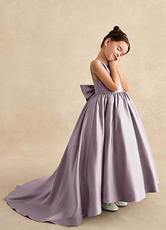 Azazie Mimia Flower Girl Dresses Dusk A-Line Bow Matte Satin Dress image4