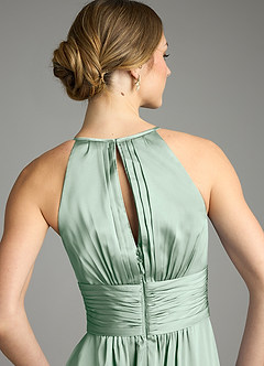 Azazie Bonnie Vestidos de damas de honor Vestido de Agave de Satén Elástico de Corte en A con Plisado image6