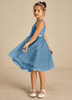 Azazie Honey Venta Final Vestido de Azul Acero de Satin Mate de Corte en A con Perla image3