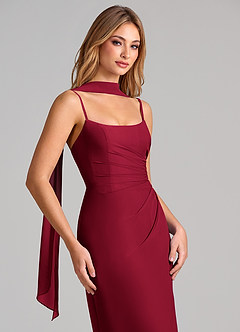 Azazie Calandra Bridesmaid Dresses Burgundy Sheath Pleated Chiffon Dress image6