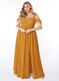 Azazie Lianne Bridesmaid Dresses Butterscotch A-Line Off the Shoulder Chiffon Dress image7