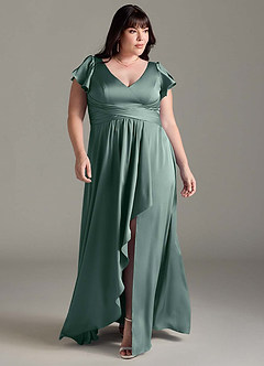 Azazie Omari Bridesmaid Dresses Eucalyptus A-Line Stretch Satin Dress image1