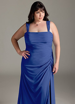 Azazie Jesaphine Bridesmaid Dresses Royal Blue Sheath Bow Chiffon Dress image13