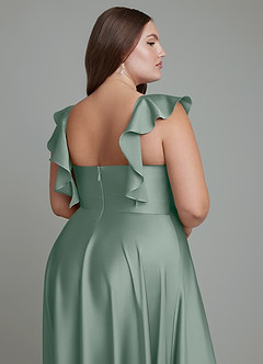 Azazie Leilani Robes de demoiselle d'honneur Robe Trapèze en Satin extensible Drapé Sauge D'argent image16