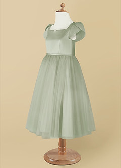 Azazie Malinda Final Sale Dusty Sage Ball-Gown with Sleeves Tulle Dress image8