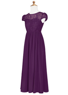 Azazie Delevingne Junior Grape A-Line Lace Chiffon Dress image8