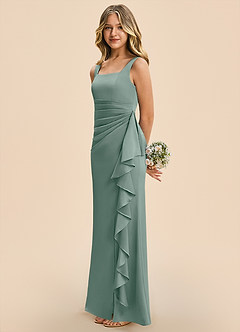 Azazie Adrienne Junior Silver Sage Sheath Pleated Stretch Satin Dress image5