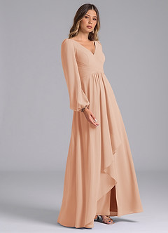 Azazie Omari Bridesmaid Dresses English Rose A-Line Long Sleeve Chiffon Dress image5