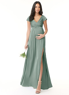 Azazie Allessia Gravid brudtärna klänningar Klä A-Line Plisserad Golvlängd Stretch Satin image1