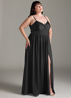 Azazie Zeya Robes de demoiselle d'honneur Robe Trapèze en Satin extensible Plissée Noir image11