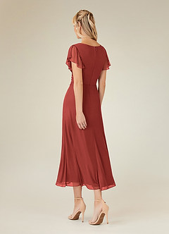 Azazie Vera Mère de la mariée Robes Robe Trapèze en Maille Col V plissé Terracotta image3