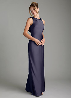 Azazie Aussie Robes de demoiselle d'honneur Robe Fourreau en Satin extensible Plissée Bleu Orageux image5