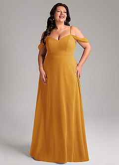 Azazie Marley Bridesmaid Dresses Butterscotch A-Line Off the Shoulder Chiffon Convertible Dress image13