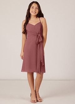 Azazie Doll Junior Amethyst A-Line Bow Chiffon Dress image1