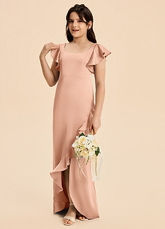 Azazie Demi Junior Abito Sirena in Raso Elasticizzato Fiocco Oro Rosa image4