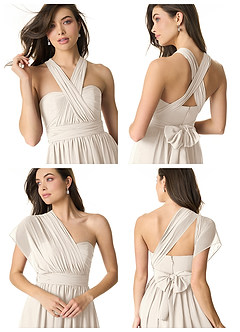 Azazie Olani Vestidos de damas de honor Vestido Alabastro Blanco de Gasa de Línea A Convertible con Un hombro image8