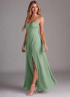 Azazie Breonna At-home Try On Dresses Eucalyptus A-Line Sweetheart Neckline Chiffon Dress image3