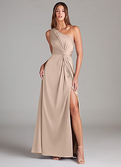 Azazie Brooke Bridesmaid Dresses English Rose A-Line One Shoulder Stretch Satin Dress image2