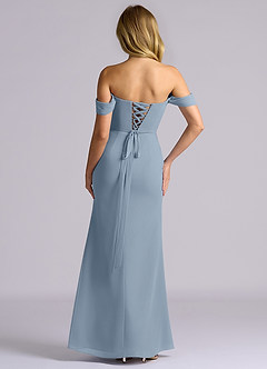 Azazie Heidi Final Sale Dusty Blue Mermaid Corset Chiffon Dress image5