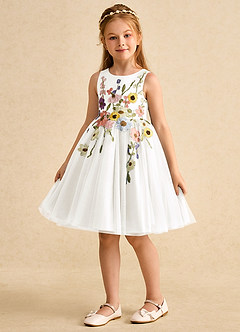 Azazie Prima Flower Girl Dresses Ivory A-Line Bow Tulle Dress image5