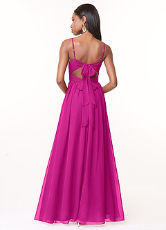 Azazie Zeya Vestidos de damas de honor Vestido de Fucsia de Gasa de Corte en A con Cuello en V plisado image3
