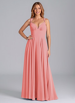 Azazie Darana Bridesmaid Dresses Coral A-Line Corset Chiffon Dress image1