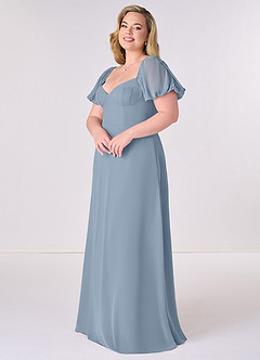 Barbie ♥ Azazie Jurken voor bruidsmeisjes Jurk van Chiffon met A-Lijn Geplooid Stoffig Blauw image9