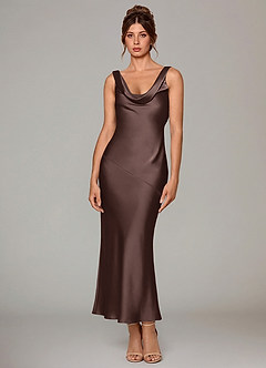 Azazie Rylina 신부 들러리 드레스 인어 주름진 스트레치 새틴 발목 길이 드레스 image1