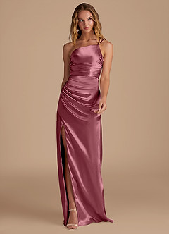 Azazie Eren Bridesmaid Dresses Desert Rose Sheath One Shoulder Metallic Satin Dress image3